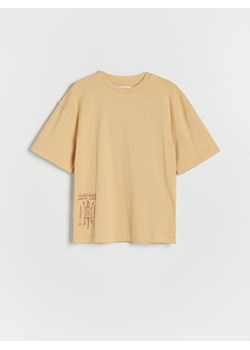 Reserved - T-shirt z lnem - kremowy ze sklepu Reserved w kategorii T-shirty chłopięce - zdjęcie 172576829