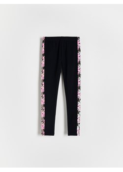 Reserved - Bawełniane legginsy z lampasami - czarny ze sklepu Reserved w kategorii Spodnie dziewczęce - zdjęcie 172576867