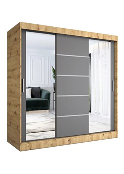 Lustrzana szafa przesuwna 200 cm dąb artisan + antracyt - Ebia 6X ze sklepu Edinos.pl w kategorii Szafy - zdjęcie 172579265