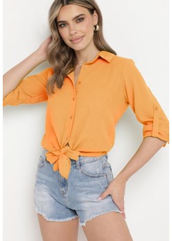 Pomarańczowa Koszula Zapinana na Guziki Wiązana na Dole z Podpinanymi Rękawami Ranestia ze sklepu Born2be Odzież w kategorii Koszule damskie - zdjęcie 172580356