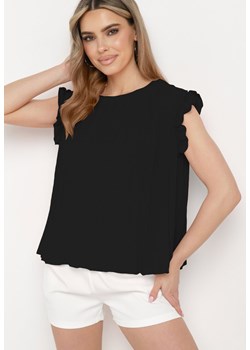 Czarna Koszulka Top Plisowany z Krótkim Rękawem Cevaga ze sklepu Born2be Odzież w kategorii Bluzki damskie - zdjęcie 172580375