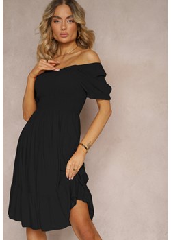 Czarna Sukienka z Bawełny Rozkloszowana z Falbankami i Marszczoną Górą Ercilla ze sklepu Renee odzież w kategorii Sukienki - zdjęcie 172580489