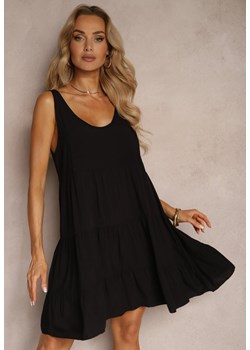 Czarna Sukienka z Bawełny o Rozkloszowanym Kroju Ozdobiona Falbankami Tessah ze sklepu Renee odzież w kategorii Sukienki - zdjęcie 172580665
