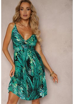 Zielona Sukienka z Bawełny na Ramiączkach z Trójkątnym Dekoltem i Gumką w Talii Tesia ze sklepu Renee odzież w kategorii Sukienki - zdjęcie 172580705