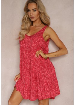 Czerwona Sukienka z Bawełny o Rozkloszowanym Kroju z Falbanami Tessamay ze sklepu Renee odzież w kategorii Sukienki - zdjęcie 172580715