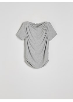 Reserved - T-shirt z marszczeniem - ciemnoszary ze sklepu Reserved w kategorii Bluzki damskie - zdjęcie 172582715