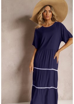Granatowa Sukienka z Bawełny z Krótkim Rękawem Marolla ze sklepu Renee odzież w kategorii Sukienki - zdjęcie 172585208