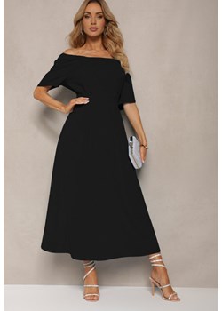 Czarna Rozkloszowana Sukienka z Krótkim Rękawem i Gumką w Talii Katteria ze sklepu Renee odzież w kategorii Sukienki - zdjęcie 172585368