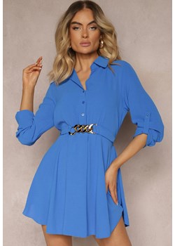Niebieska Rozkloszowana Sukienka Ozdobiona w Pasie Łańcuchem Uvolia ze sklepu Renee odzież w kategorii Sukienki - zdjęcie 172585418