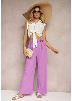 Fioletowe Spodnie o Szerokim Fasonie z Paskiem w Talii Pubolia ze sklepu Renee odzież w kategorii Spodnie damskie - zdjęcie 172585428