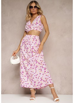 Różowy Komplet Dwuczęściowy Top bez Rękawów Spódnica z Gumką w Talii w Kwiaty Dimanisa ze sklepu Renee odzież w kategorii Komplety i garnitury damskie - zdjęcie 172585559