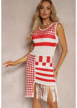 Beżowo-Czerwona Ażurowa Sukienka z Bawełny bez Rękawów Cophalia ze sklepu Renee odzież w kategorii Sukienki - zdjęcie 172585639