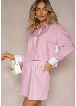 Różowy Komplet Koszula z Guzikami Spódnica z Gumką w Talii Tiamarita ze sklepu Renee odzież w kategorii Komplety i garnitury damskie - zdjęcie 172585819