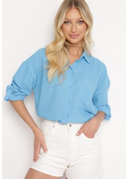 Niebieska Koszula z Długim Rękawem Zapinana na Guziki Glaxia ze sklepu Born2be Odzież w kategorii Koszule damskie - zdjęcie 172586275