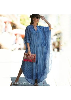 Kimono plażowe o kroju koszuli - Niebieski / Uniwersalny ze sklepu Maybella.pl w kategorii Odzież plażowa - zdjęcie 172589215
