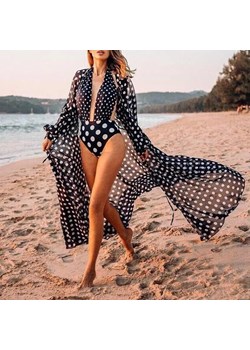 Kimono plażowe prześwitujące - Czarny / Uniwersalny ze sklepu Maybella.pl w kategorii Odzież plażowa - zdjęcie 172589217