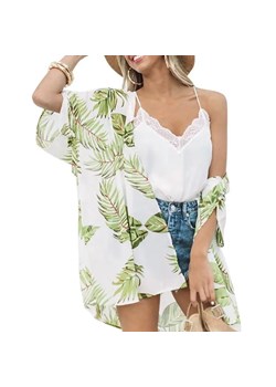 Kimono plażowe tropikalne wzory - Zielony / M ze sklepu Maybella.pl w kategorii Odzież plażowa - zdjęcie 172589219