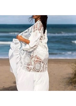 Kimono plażowe z koronki - Biały / Uniwersalny ze sklepu Maybella.pl w kategorii Odzież plażowa - zdjęcie 172589226