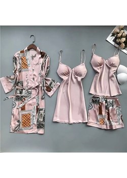 Komplet do spania czteroczęściowy kolorowy wzór - Różowy / L ze sklepu Maybella.pl w kategorii Piżamy damskie - zdjęcie 172589485