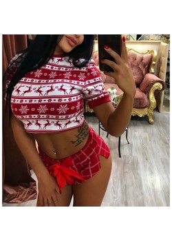 Krótka piżama damska ze świątecznym motywem - Czerwony / S ze sklepu Maybella.pl w kategorii Piżamy damskie - zdjęcie 172589726