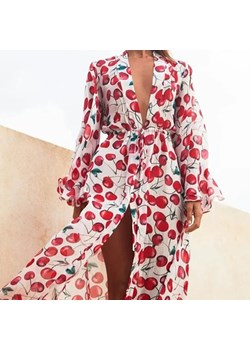 Narzutka plażowa kimono w wisienki - Biały / Uniwersalny ze sklepu Maybella.pl w kategorii Odzież plażowa - zdjęcie 172589916