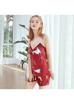 Piżama damska wzór w ptaki - Czerwony / L/XL ze sklepu Maybella.pl w kategorii Piżamy damskie - zdjęcie 172590117