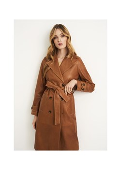 Skórzany płaszcz damski z paskiem ze sklepu OCHNIK w kategorii Płaszcze damskie - zdjęcie 172593969