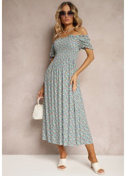 Niebieska Hiszpanka Sukienka z Wiskozy z Marszczoną Górą w Kwiecisty Wzór Moannara ze sklepu Renee odzież w kategorii Sukienki - zdjęcie 172598828