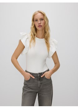 Reserved - Body z ozdobnymi rękawami - biały ze sklepu Reserved w kategorii Bluzki damskie - zdjęcie 172599808