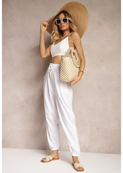 Białe Spodnie Joggery Dresowe z Bawełny High Waist Moasis ze sklepu Renee odzież w kategorii Spodnie damskie - zdjęcie 172600917