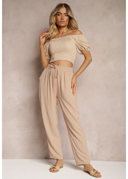 Beżowe Spodnie z Troczkiem w Pasie Kiolia ze sklepu Renee odzież w kategorii Spodnie damskie - zdjęcie 172600937