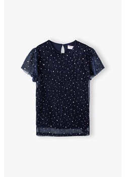 Granatowy elegancki t-shirt dziewczęcy z cekinami ze sklepu 5.10.15 w kategorii Bluzki dziewczęce - zdjęcie 172601316