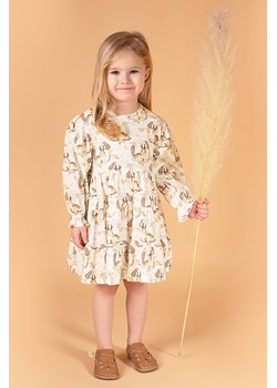 Dziewczęca sukienka uszyta z kremowej bawełny - sarenki ze sklepu 5.10.15 w kategorii Sukienki dziewczęce - zdjęcie 172601329