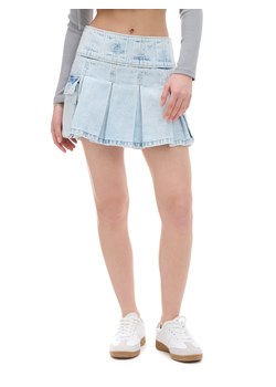 Cropp - Jeansowa spódnica mini w plisy - niebieski ze sklepu Cropp w kategorii Spódnice - zdjęcie 172601608
