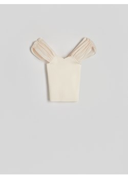 Reserved - Bluzka z ozdobnymi ramiączkami - kremowy ze sklepu Reserved w kategorii Bluzki damskie - zdjęcie 172608516