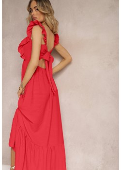 Czerwona Sukienka z Wiązaniem na Plecach na Ramiączkach z Falbankami i Gumką w Pasie Rollas ze sklepu Renee odzież w kategorii Sukienki - zdjęcie 172611007