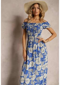 Niebiesko-Biała Wiskozowa Sukienka Hiszpanka z Marszczoną Górą Zimbia ze sklepu Renee odzież w kategorii Sukienki - zdjęcie 172611047
