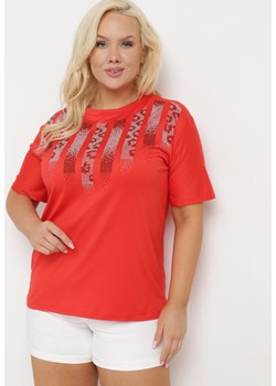 Czerwony T-shirt z Nadrukiem i Cyrkoniami Moarinas ze sklepu Born2be Odzież w kategorii Bluzki damskie - zdjęcie 172612718