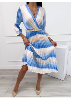 Błękitno-Kremowa Plisowana Sukienka ze sklepu ModnaKiecka.pl w kategorii Sukienki - zdjęcie 172615389