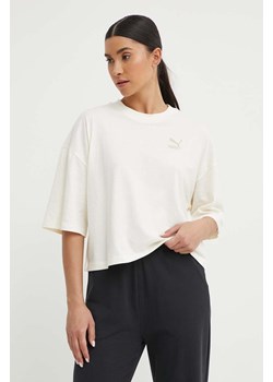 Puma t-shirt bawełniany damski kolor beżowy 624226 ze sklepu PRM w kategorii Bluzki damskie - zdjęcie 172617599