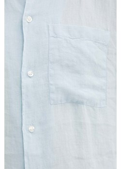 HUGO koszula lniana kolor niebieski regular 50490761 ze sklepu ANSWEAR.com w kategorii Koszule męskie - zdjęcie 172619239