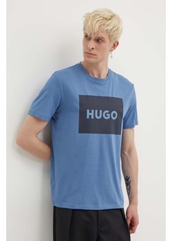 HUGO t-shirt bawełniany męski kolor niebieski z nadrukiem 50467952 ze sklepu ANSWEAR.com w kategorii T-shirty męskie - zdjęcie 172621456