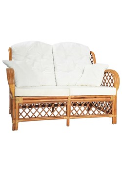 2-osobowa jasnobrązowa sofa rattanowa z lnianą tapicerką - Zumea ze sklepu Edinos.pl w kategorii Sofy i kanapy - zdjęcie 172624016