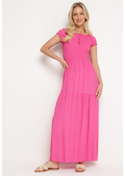 Różowa Wiskozowa Sukienka Typu Hiszpanka z Marszczoną Górą Moalle ze sklepu Born2be Odzież w kategorii Sukienki - zdjęcie 172625338