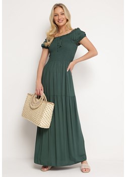 Zielona Wiskozowa Sukienka Typu Hiszpanka z Marszczoną Górą Moalle ze sklepu Born2be Odzież w kategorii Sukienki - zdjęcie 172625345