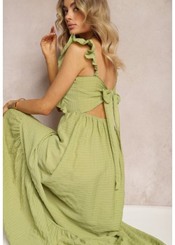 Zielona Sukienka z Wiązaniem na Plecach na Ramiączkach z Falbankami i Gumką w Pasie Rollas ze sklepu Renee odzież w kategorii Sukienki - zdjęcie 172625737