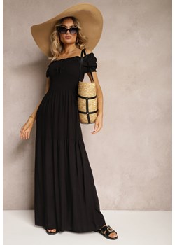 Czarna Sukienka Hiszpanka z Wiskozy z Górą Marszczoną Gumkami Moallme ze sklepu Renee odzież w kategorii Sukienki - zdjęcie 172625747