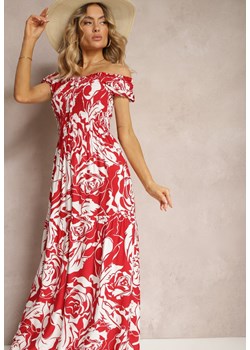 Czerwona Wiskozowa Sukienka Typu Hiszpanka o Rozkloszowanym Kroju z Marszczoną Górą Fereri ze sklepu Renee odzież w kategorii Sukienki - zdjęcie 172625777