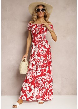 Czerwona Wiskozowa Sukienka Typu Hiszpanka o Rozkloszowanym Kroju z Marszczoną Górą Fereri ze sklepu Renee odzież w kategorii Sukienki - zdjęcie 172625778