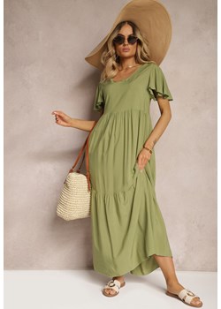 Zielona Rozkloszowana Sukienka z Bawełny z Falbankami Dimante ze sklepu Renee odzież w kategorii Sukienki - zdjęcie 172630685